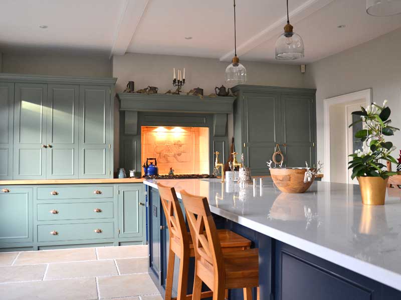 bespoke fully beaded kitchens, hand painted units Solid wood cabinets made to order from The Bramble Tree kitchens