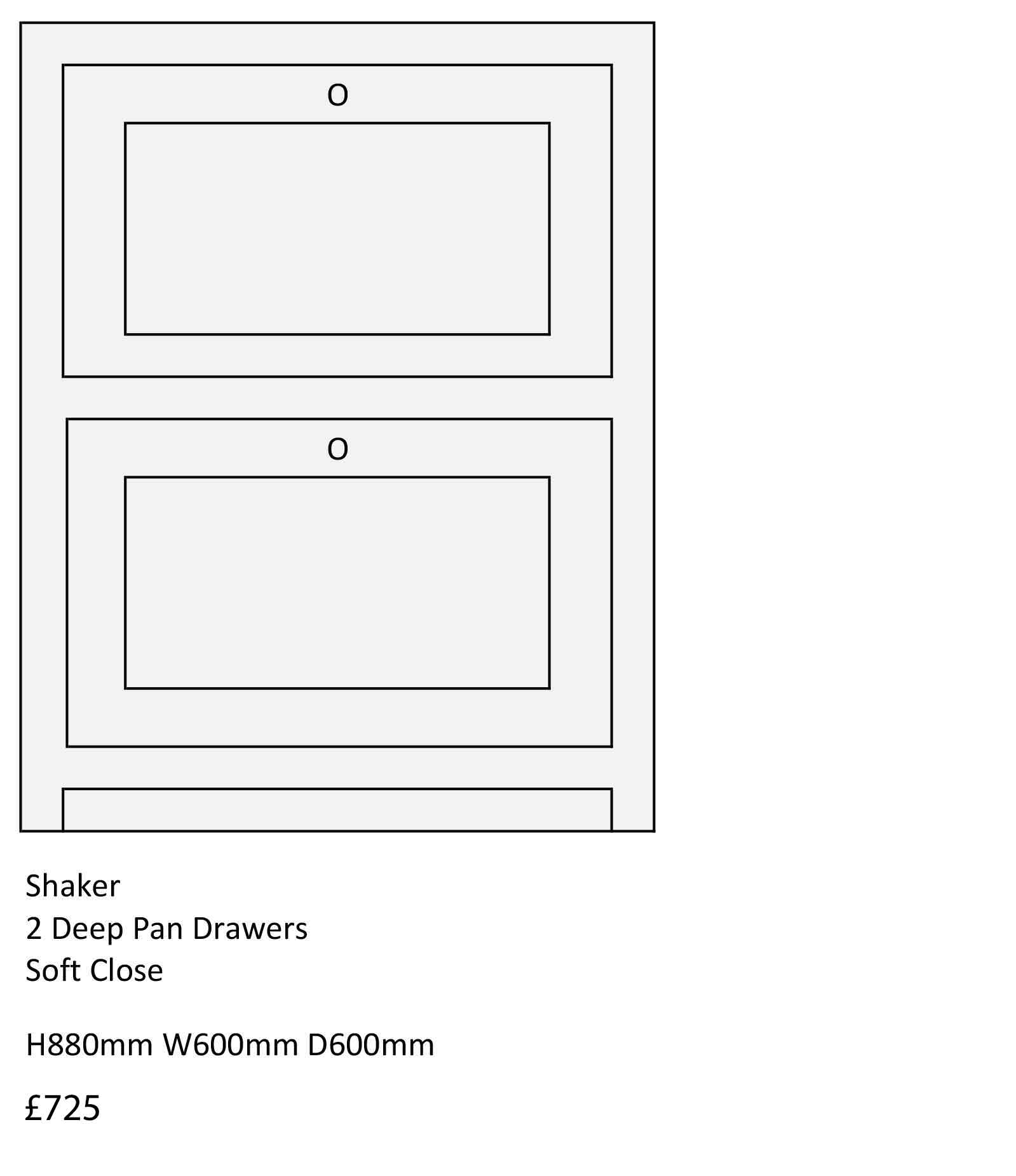 Shaker style kitchen unit 2 deep pan drawers with soft close drawers. Bespoke kitchen designs by Bramble Tree 