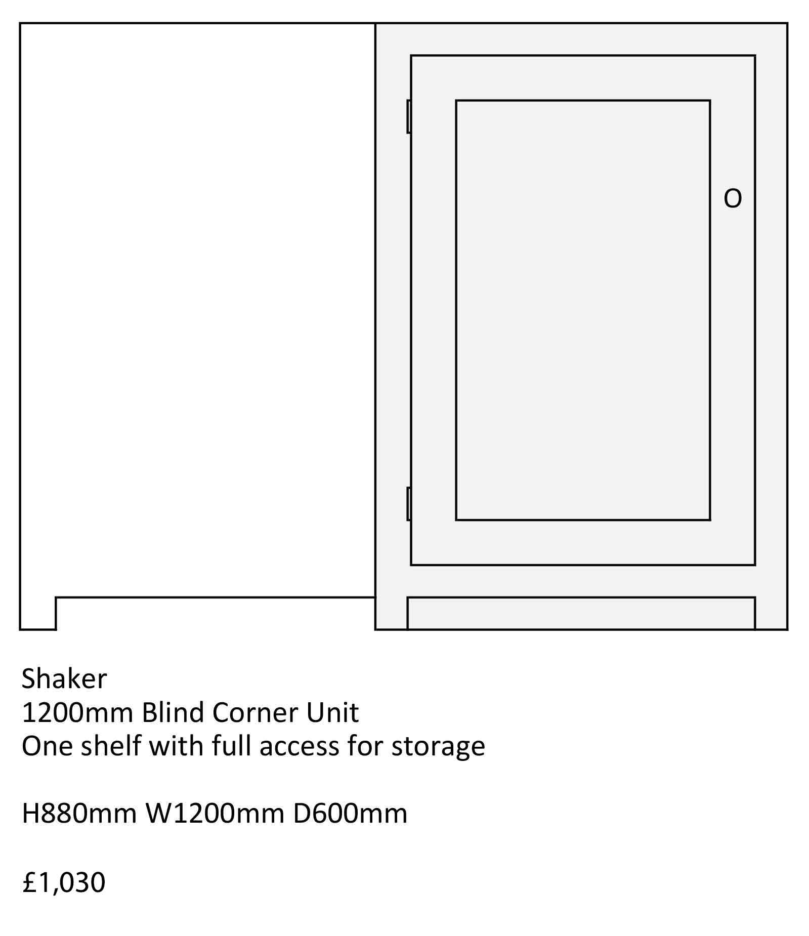 Shaker style kitchen unit, 1200mm blind corner unit with storage. Solid wood, oak Kitchen units from The Bramble Tree