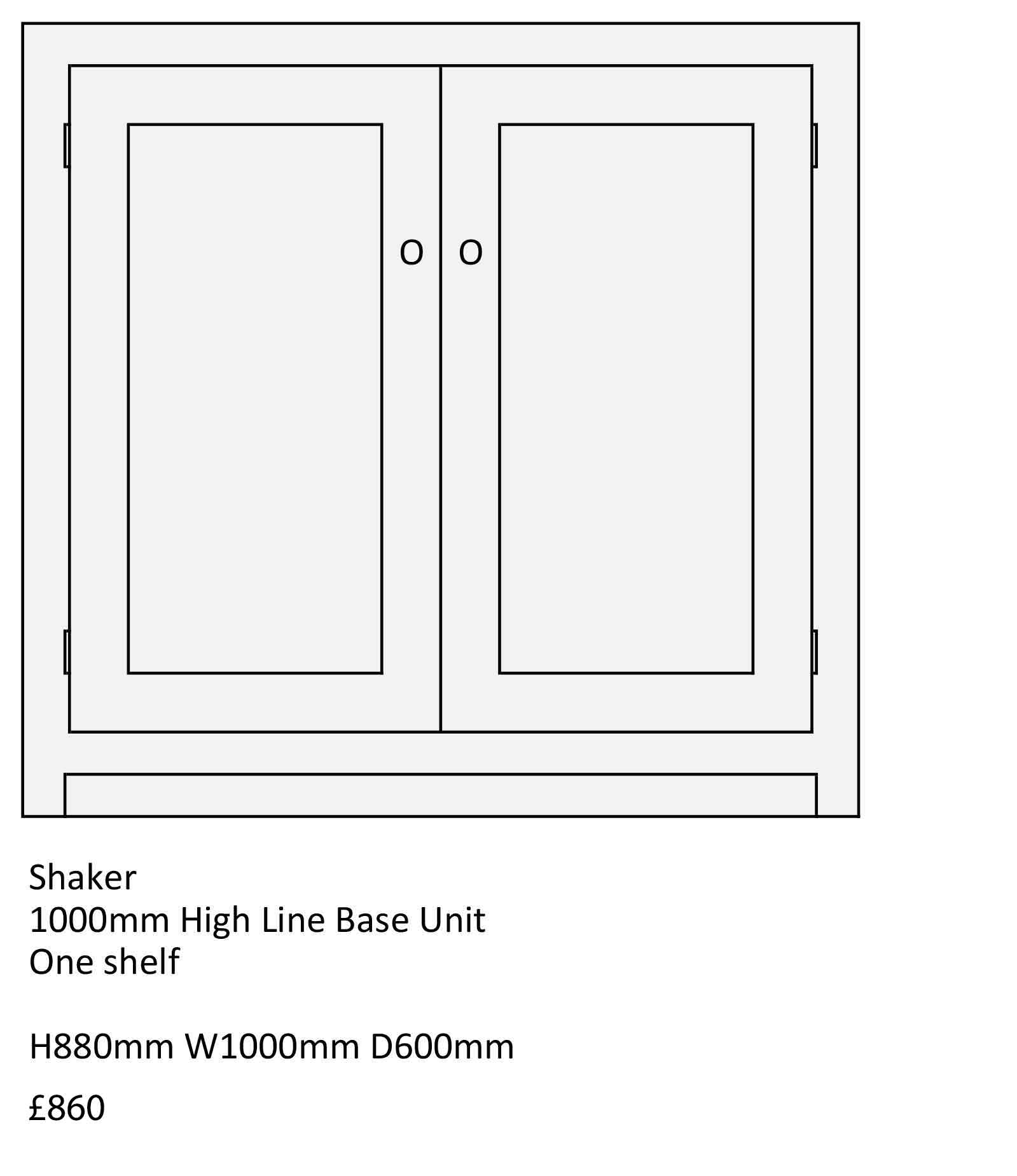 Shaker kitchen cabinet, 1000mm High line Base Unit, solid wood kitchen designs from The Bramble Tree