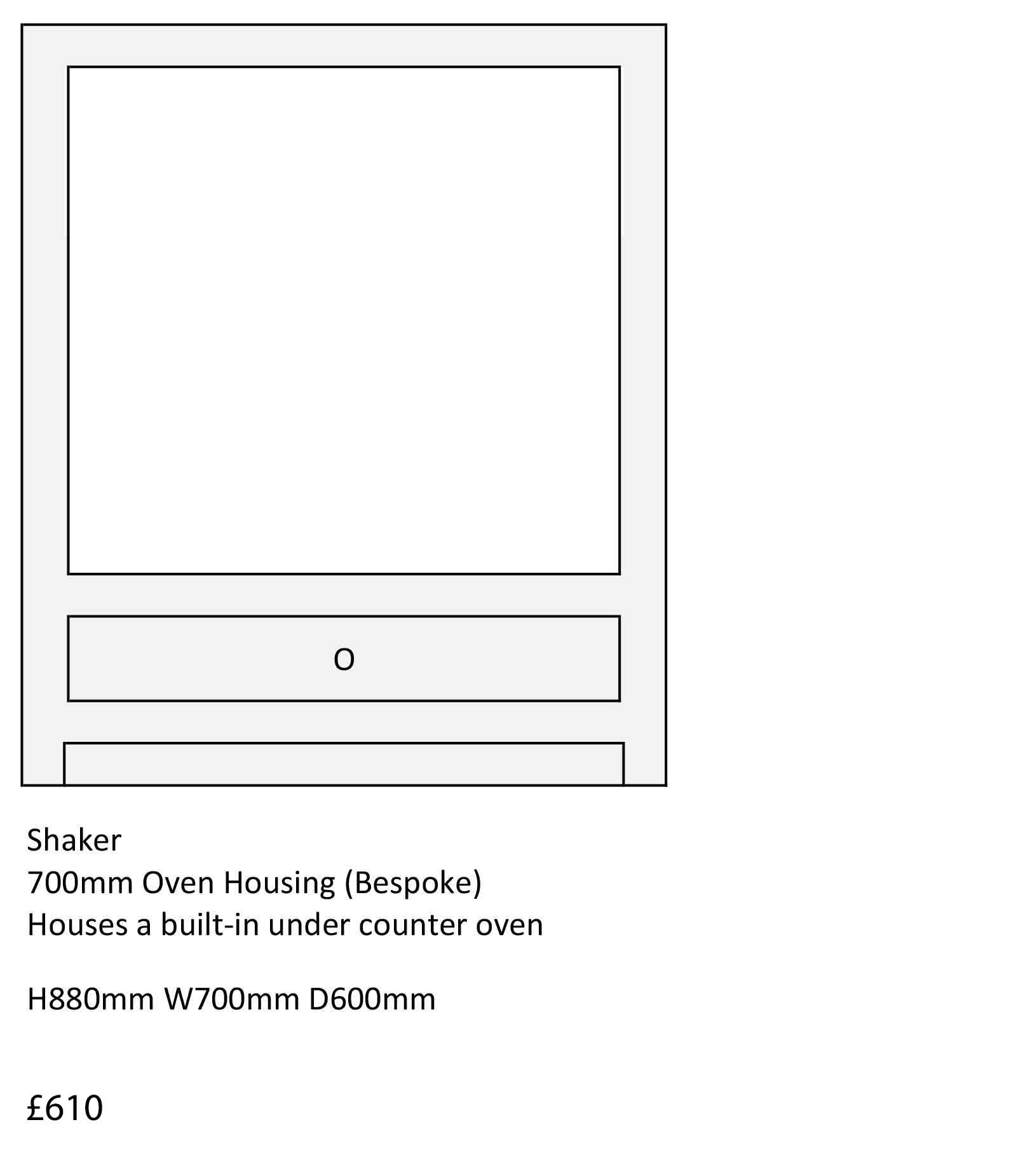 Shaker style kitchen unit 700mm oven housing, for a built-in undercounter oven. Bespoke kitchen design service from The Bramble Tree