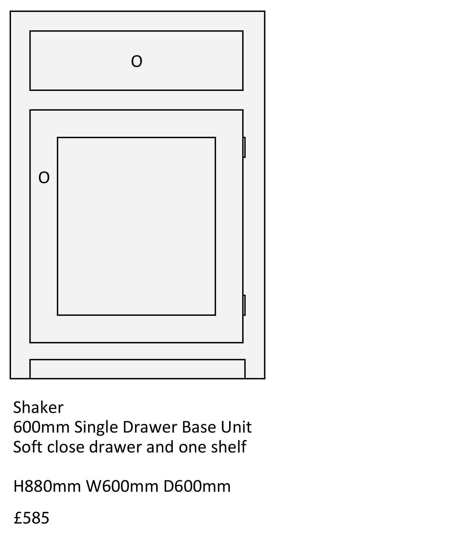 Shaker kitchen cabinet, 600mm Single Drawer Base Unit, solid wood kitchen designs from The Bramble Tree