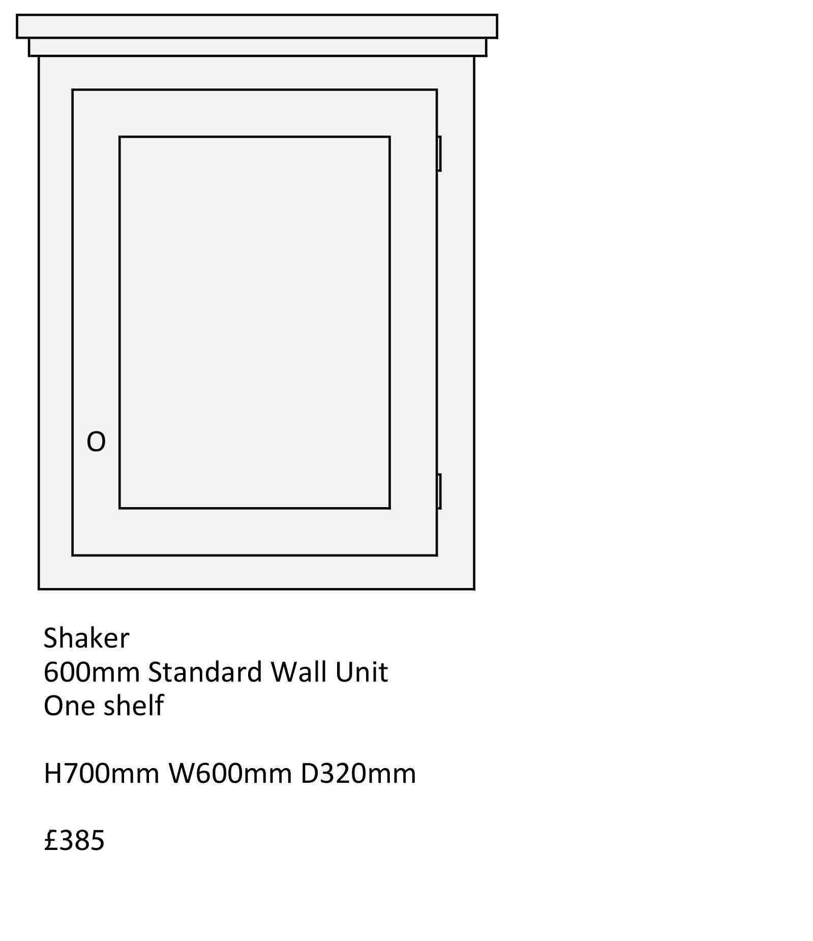 Shaker style kitchen wall unit, standard wall unit 600mm with one shelf. Solid wood, oak Kitchen units from The Bramble Tree