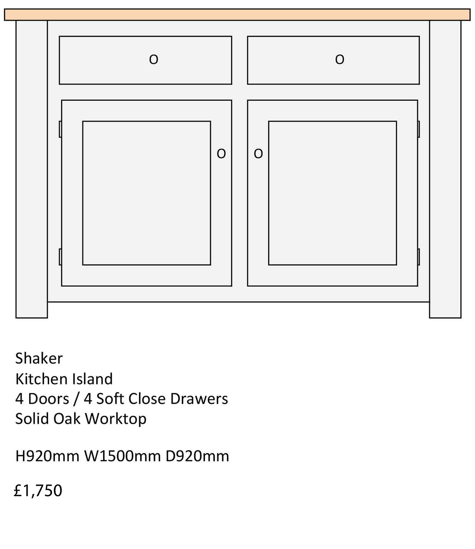Shaker kitchen island with a Solid Oak Workstop, handmade from Bramble Tree Kitchens